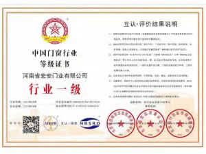 中国门窗行业等级证书